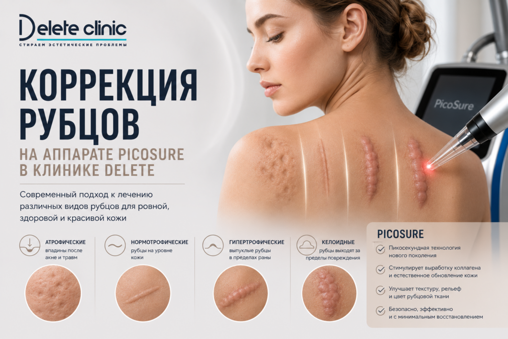 Коррекция рубцов на аппарате PicoSure в клинике Delete