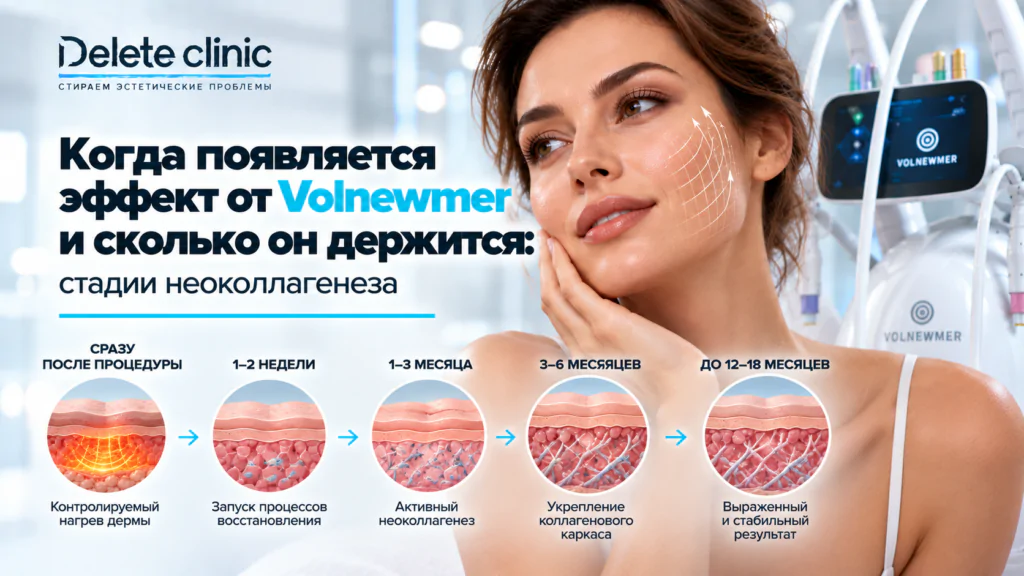 Когда появляется эффект от Volnewmer и сколько он держится: стадии неоколлагенеза
